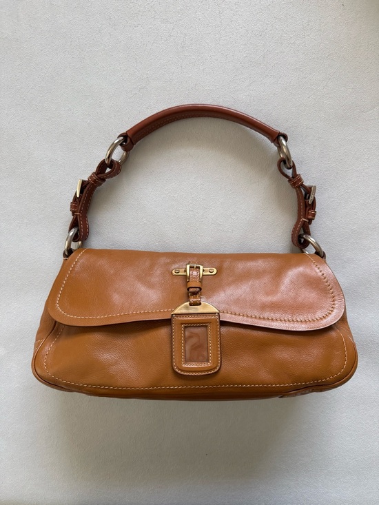 Prada Handbags - PRADA Vintage Tan Leather Shoulder Bag with Tag